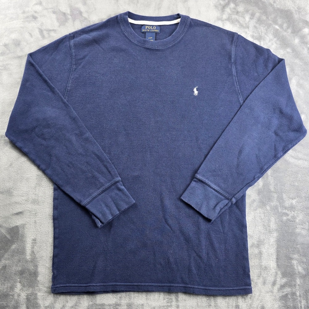 Polo Ralph Lauren Thermal Shirt Mens Large Navy Blue Waffle Knit Long Sleeve
